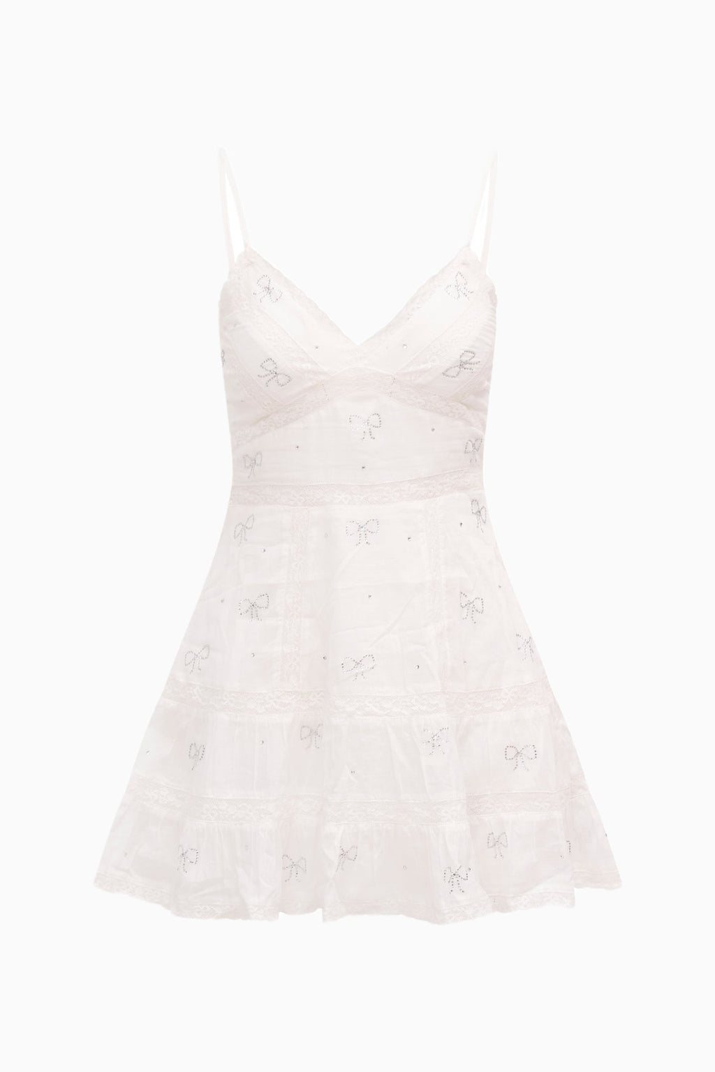 Solbina Crystal Bow Cotton Mini Dress - WHITE